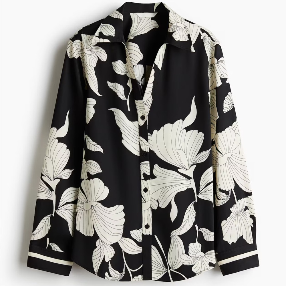 Floral Black and White Blouse